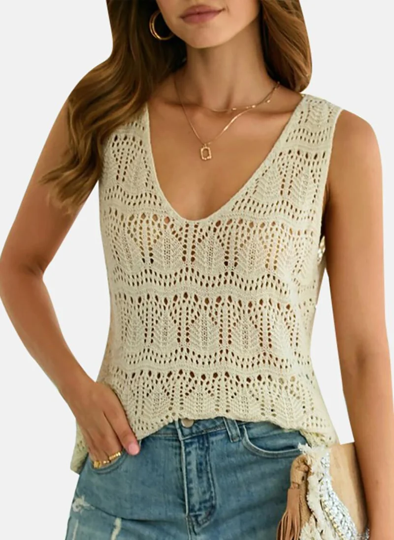 يونيكي Pink Textured Sleeveless V Neck Knitted Top