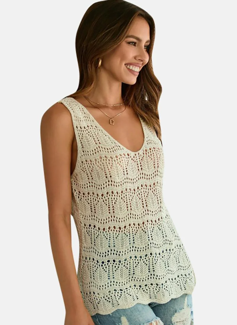 يونيكي Pink Textured Sleeveless V Neck Knitted Top