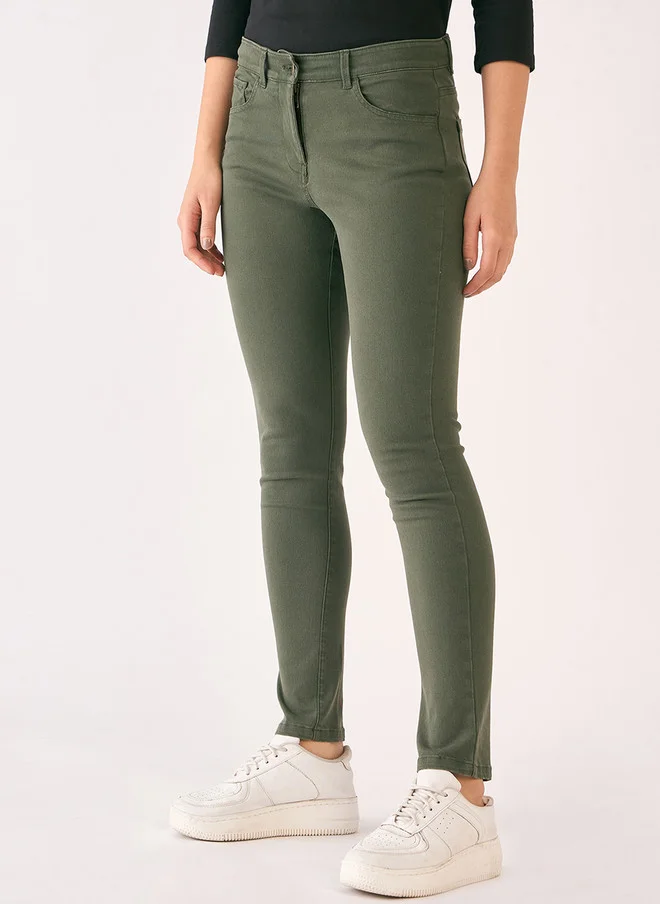 سولت اتاير SALT ATTIRE Women Slim Fit Olive Green Chinos Trousers