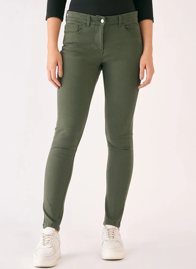 سولت اتاير SALT ATTIRE Women Slim Fit Olive Green Chinos Trousers