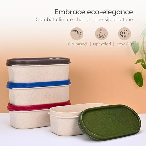 Eha Earth Friendly Storage Containers For Kitchen With Lid | Kitchen Containers Set of 4 | 600 ml | Made with Rice Husk | Microwave Safe & Fridge Storage Boxes | Storage Box For Kitchen | Multi-Light - Image 3