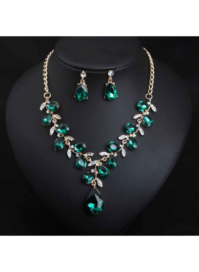 NIBEMINENT Crystal Leaf Pendant Necklace and Earring Set