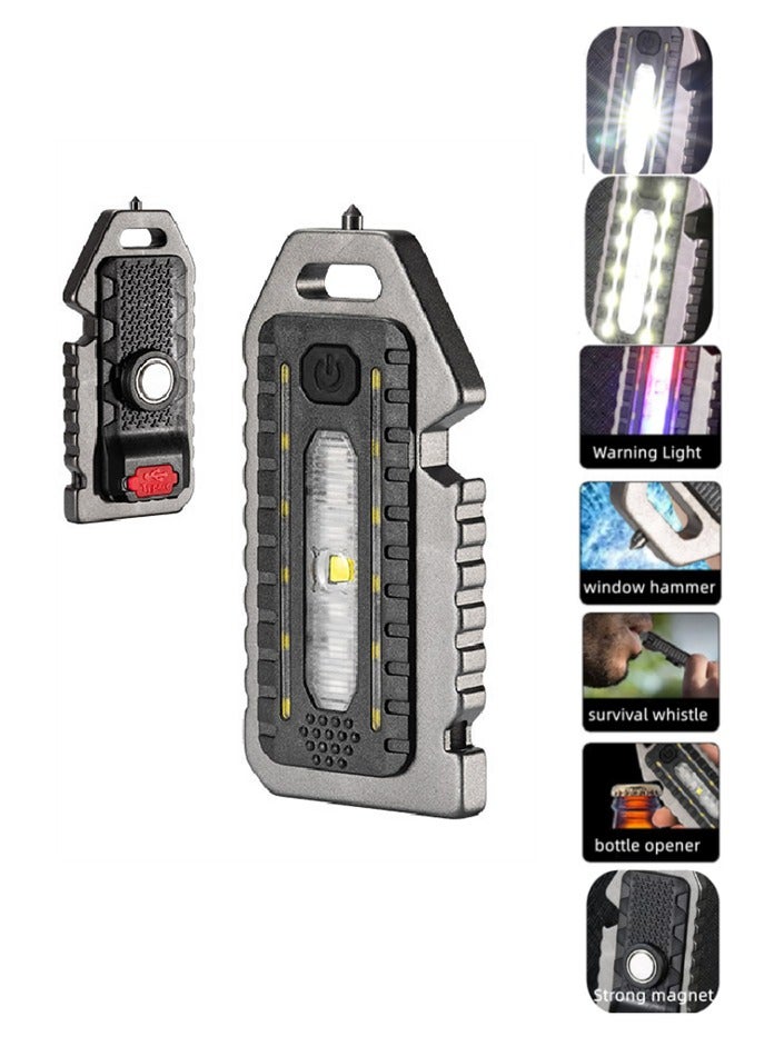 LED Mini COB Flashlight, Multifunctional Type-C Rechargeable Outdoor Keychain Light Hiking Portable Camping Light, Car Window Breaker Lifesaving Light Warning Light - Image 1