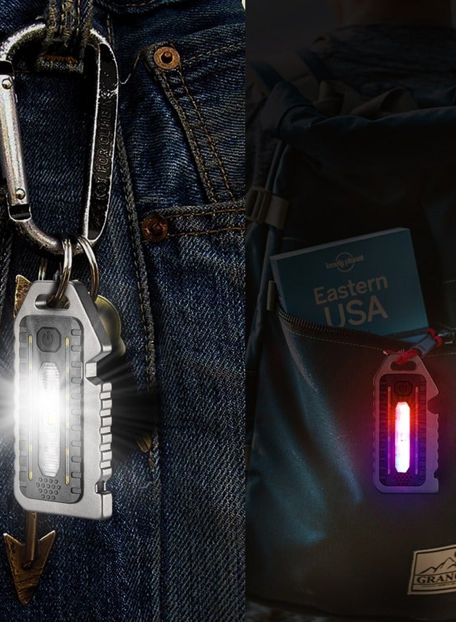 LED Mini COB Flashlight, Multifunctional Type-C Rechargeable Outdoor Keychain Light Hiking Portable Camping Light, Car Window Breaker Lifesaving Light Warning Light - Image 2