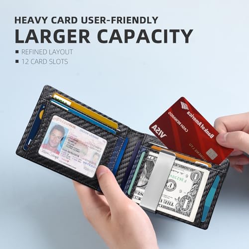 Zitahli Money Clip Wallets for Men,Slim Bifold Wallet 10-12 Cards, Mens Leather Wallet with ID Window,RFID Blocking Thin Minimalist Credit Card Holder,Gifts for Him - Image 2