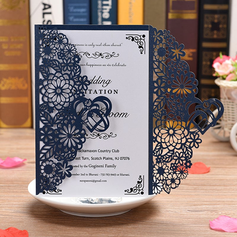 10 بطاقات دعوة زهريّة من ورق اللؤلؤ مع حاملات الدعوات لمناسبات الزفاف والعيد والتذكرى - Image 5