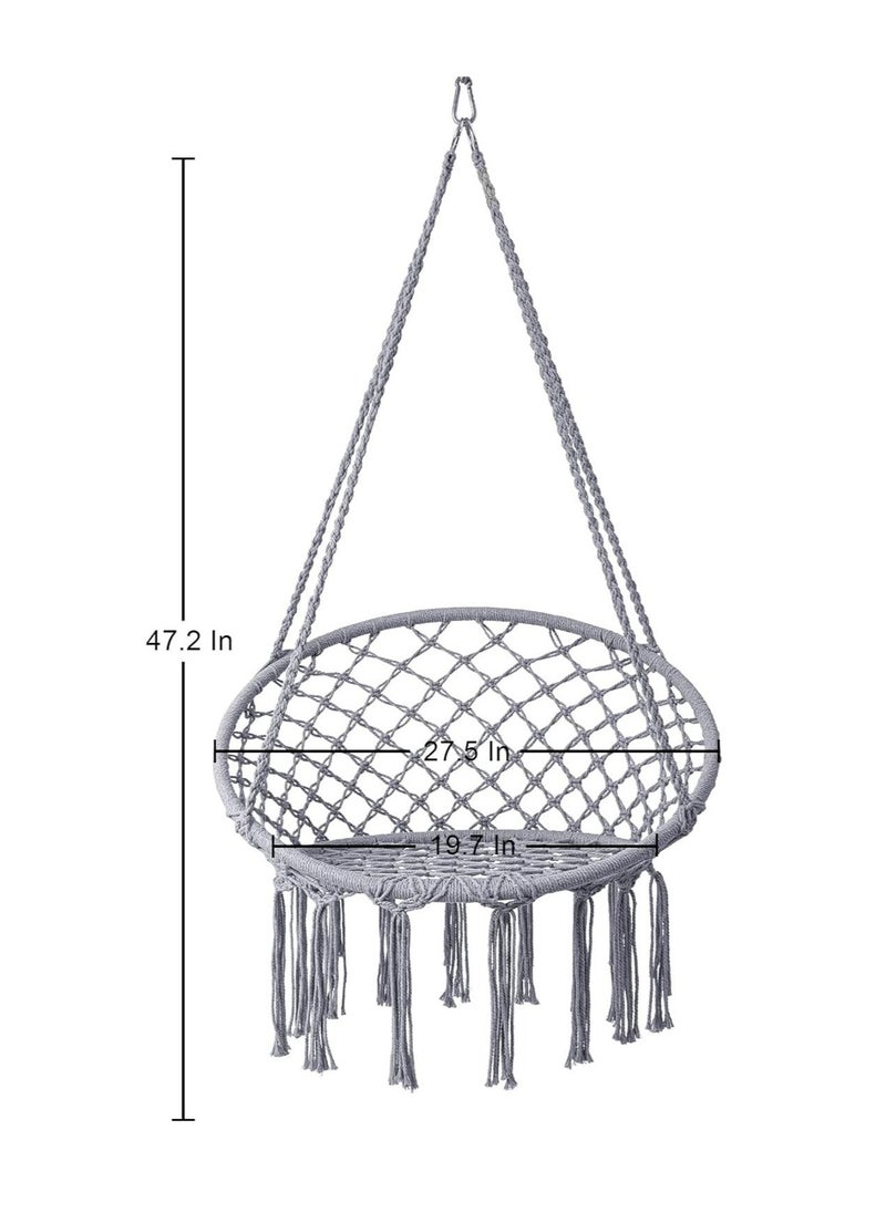 Arabest - Hammock Chair, Hanging Swing with Macrame, Max 330 Lbs, Beige Hanging Cotton Rope Chair for Indoor, Outdoor, Bedroom, Patio, Yard, Deck, Garden and Porch, Grey - Image 1