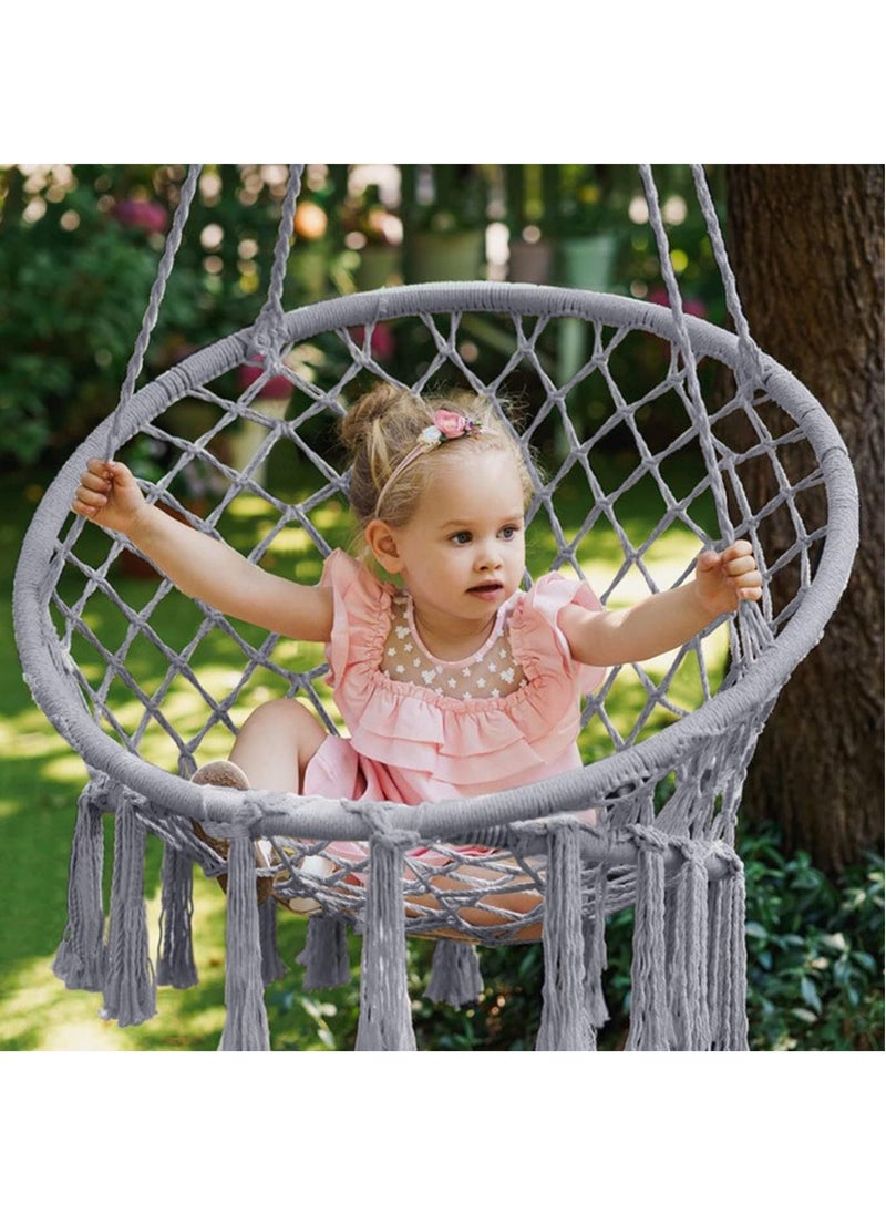 Arabest - Hammock Chair, Hanging Swing with Macrame, Max 330 Lbs, Beige Hanging Cotton Rope Chair for Indoor, Outdoor, Bedroom, Patio, Yard, Deck, Garden and Porch, Grey - Image 1