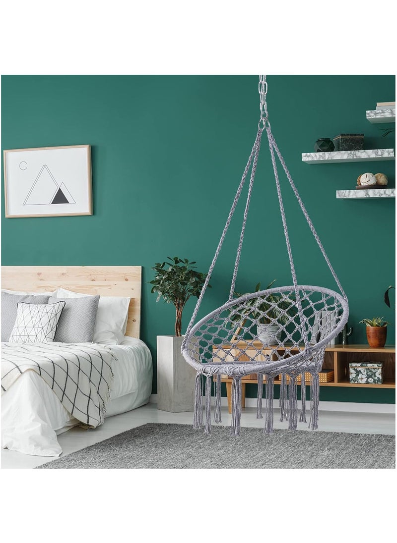 Arabest - Hammock Chair, Hanging Swing with Macrame, Max 330 Lbs, Beige Hanging Cotton Rope Chair for Indoor, Outdoor, Bedroom, Patio, Yard, Deck, Garden and Porch, Grey - Image 1