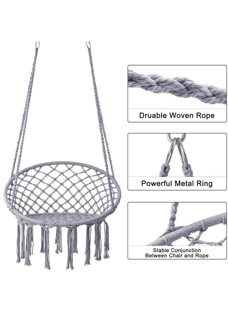 Arabest - Hammock Chair, Hanging Swing with Macrame, Max 330 Lbs, Beige Hanging Cotton Rope Chair for Indoor, Outdoor, Bedroom, Patio, Yard, Deck, Garden and Porch, Grey - Image 1