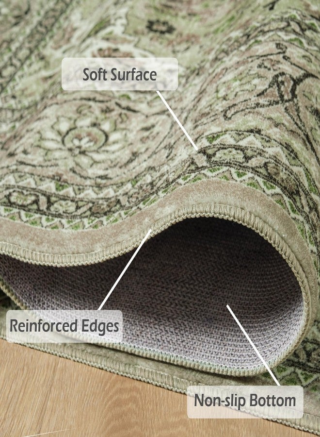 Goideal Washable Rug 4x6 Area Rug, Green Non Slip Vintage Floral Rugs Soft Retro Indoor Low Pile Carpet for Living Room Bedroom Dining Room Office Home Decor - Image 5