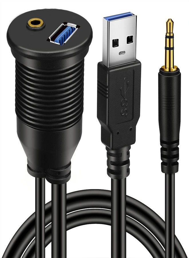 BATIGE USB 3.0 & 3.5mm Car Mount Flush Cable 3.5mm + USB3.0 AUX Extension Dash Panel Waterproof Mount Cable for Car Boat and Motorcycle 1ft - Image 1
