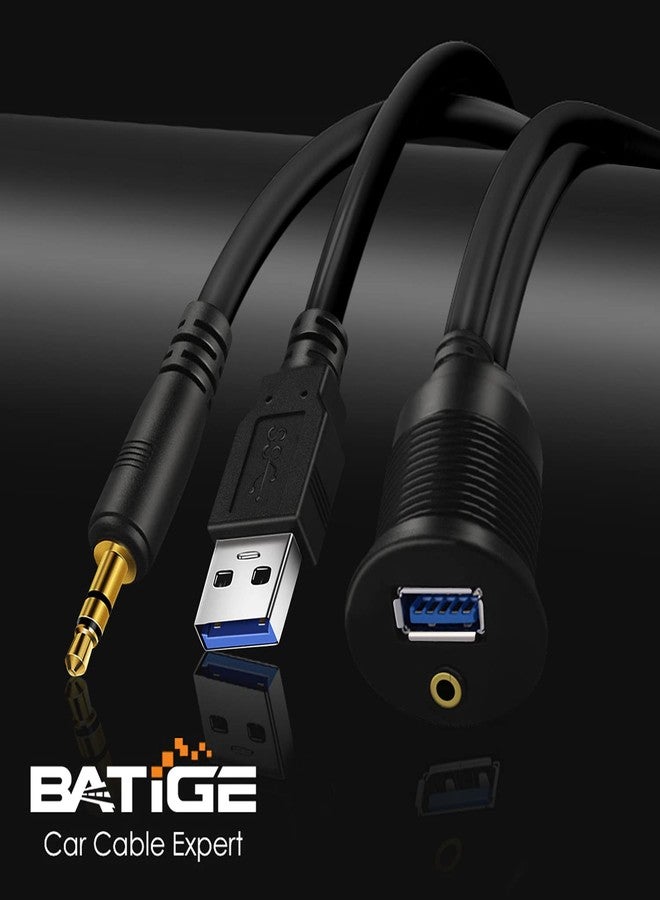 BATIGE USB 3.0 & 3.5mm Car Mount Flush Cable 3.5mm + USB3.0 AUX Extension Dash Panel Waterproof Mount Cable for Car Boat and Motorcycle 1ft - Image 3