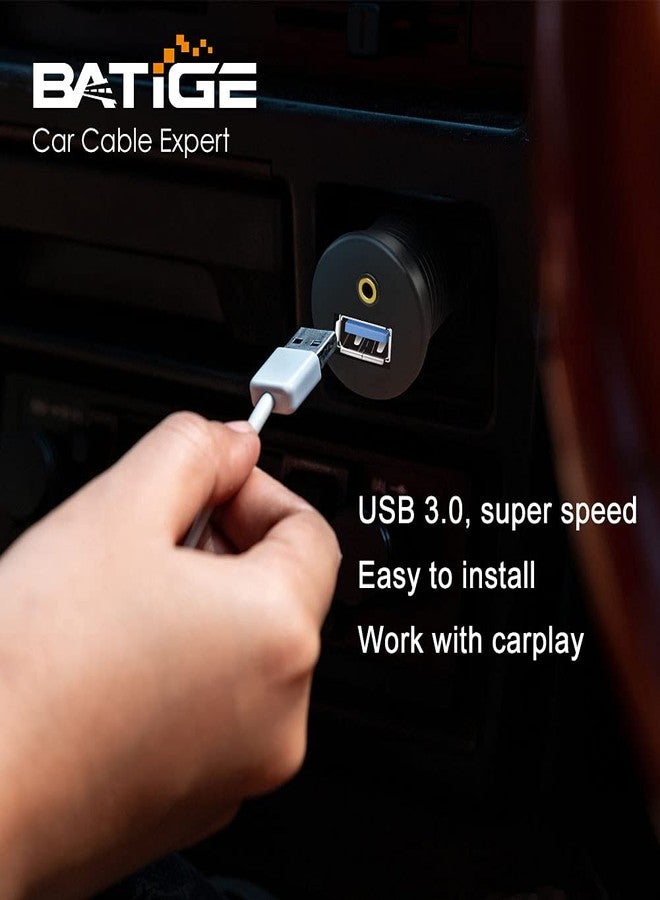 BATIGE USB 3.0 & 3.5mm Car Mount Flush Cable 3.5mm + USB3.0 AUX Extension Dash Panel Waterproof Mount Cable for Car Boat and Motorcycle 1ft - Image 4