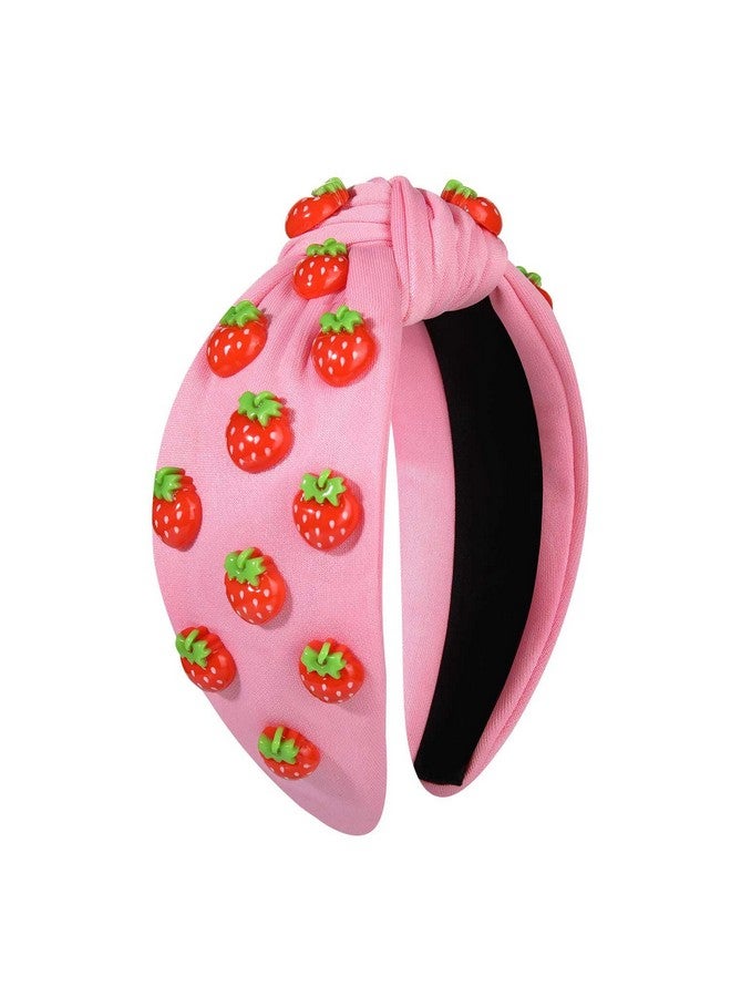 VOGUEKNOCK Strawberry Headband Fruit Headbands For Women Girls Tropical Strawberry Knotted Headband Summer Beach Headwear Hair Accessories Strawberry Pink - Image 1