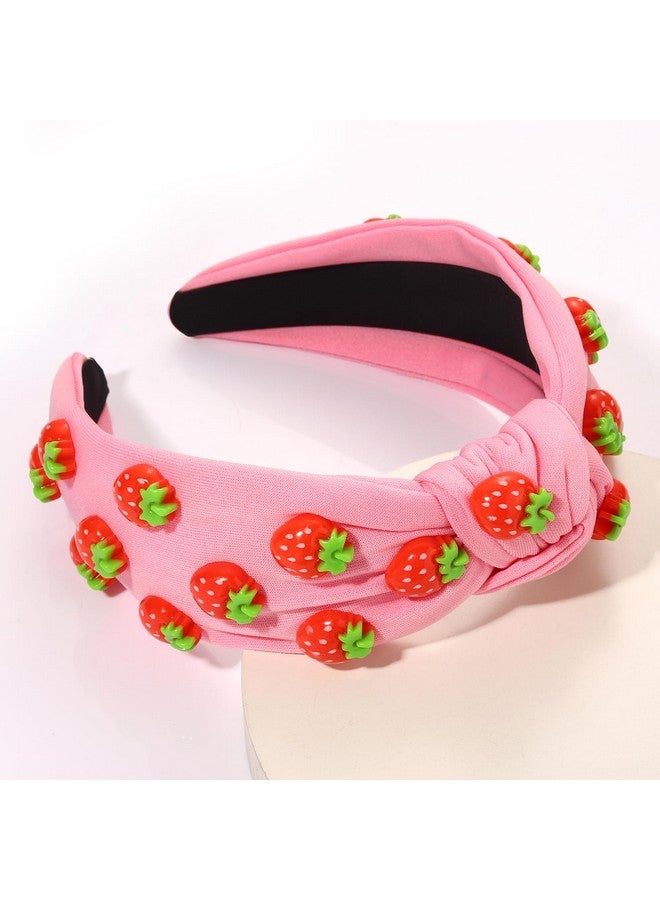VOGUEKNOCK Strawberry Headband Fruit Headbands For Women Girls Tropical Strawberry Knotted Headband Summer Beach Headwear Hair Accessories Strawberry Pink - Image 2