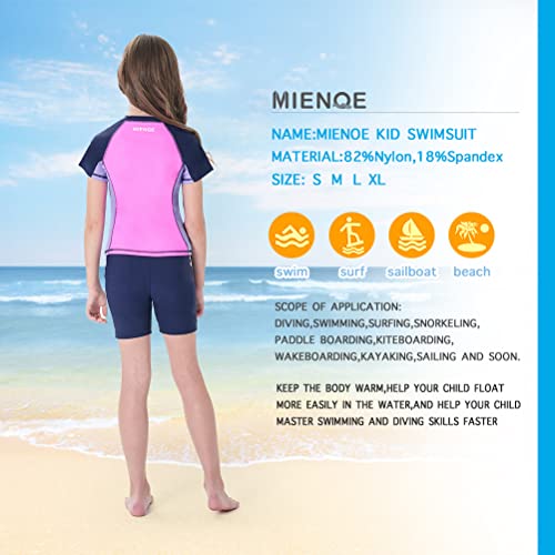 MIENOE Girls' Swimsuit Two Piece Kid Swimsuit Girls Water Sport Shorts UPF 50+ Sun Protection Bathing Suits (Size 12-13Years, Pink) - Image 3
