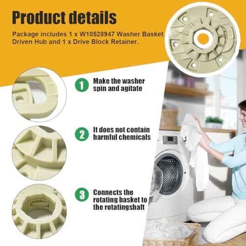 Popbee 2024 Upgraded W10396887 W10528947 Washer Basket Drive Hub Kit - Compatible Kenmore Whirlpool Maytag Washer MVWC565FW0 MVWX655DW0 WTW5000DW0 Replaces W10528947VP AP5665171 PS6012095 - Image 4