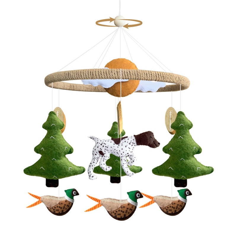 Teeloray Baby Mobile for Crib Hunting Baby Crib Mobile for Boys Girls Handmade Felt Woodland Nursery Decor Infant Bedroom Hanging Pheasant Dog Hunting Decor for Bassinet Gender Reveal Newborn Gifts - Image 2