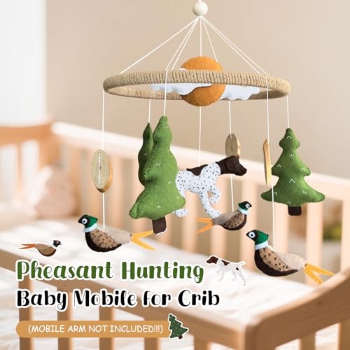 Teeloray Baby Mobile for Crib Hunting Baby Crib Mobile for Boys Girls Handmade Felt Woodland Nursery Decor Infant Bedroom Hanging Pheasant Dog Hunting Decor for Bassinet Gender Reveal Newborn Gifts - Image 3