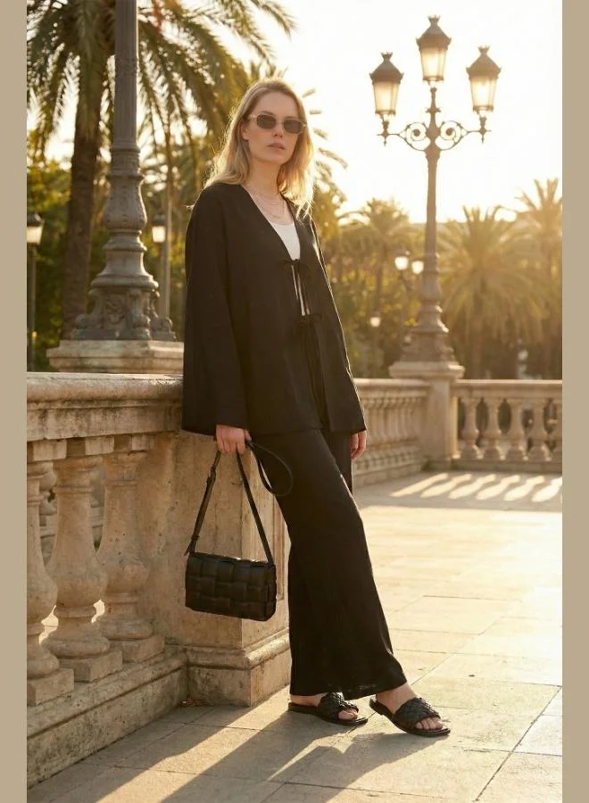 ليلا قميص ليلا قطن بقصة مريحة وأكمام برباط للنساء