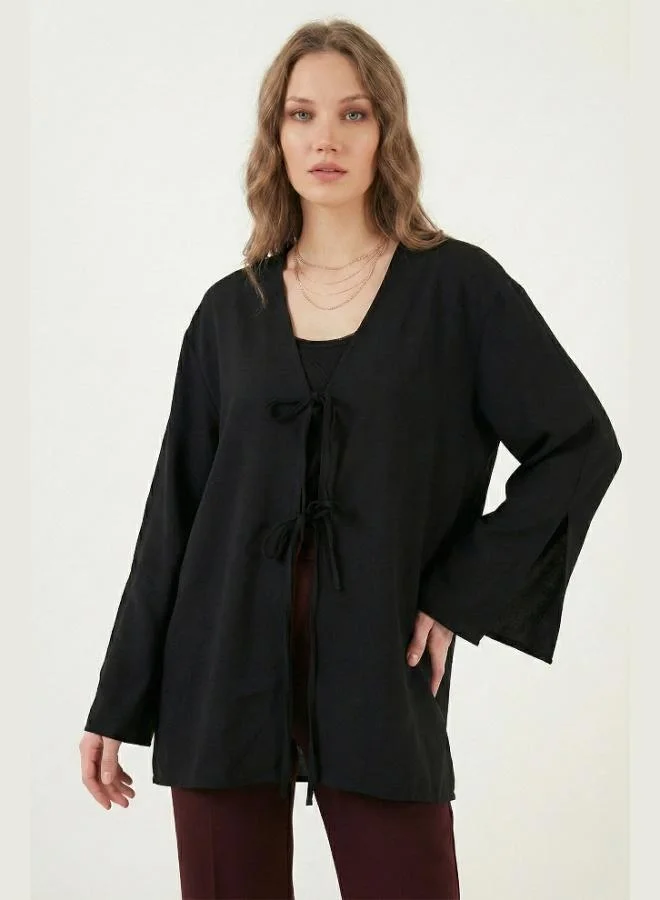 ليلا قميص ليلا قطن بقصة مريحة وأكمام برباط للنساء