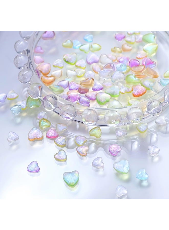 Quezadyl 300Pcs 3D Aurora Heart Nail Charms 3D Mixed Size Love Hearts Nail Rhinestones Jelly Resin Colored Peach Hearts Jewelry Diamonds for Acrylic Nails Valentines Aurora Gradient Heart Nails Gems for Women - Image 5