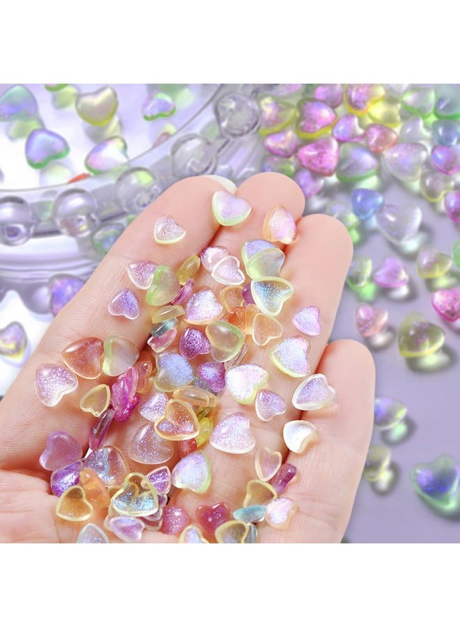 Quezadyl 300Pcs 3D Aurora Heart Nail Charms 3D Mixed Size Love Hearts Nail Rhinestones Jelly Resin Colored Peach Hearts Jewelry Diamonds for Acrylic Nails Valentines Aurora Gradient Heart Nails Gems for Women - Image 1