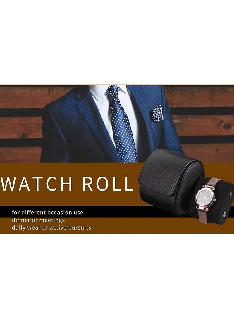 KASTWAVE Watch Box, Black Real Leather Watch Roll Single Watch Travel Case, Leather Watch Box Roll, Jewelry Gift Box, 1 Pcs - Image 2
