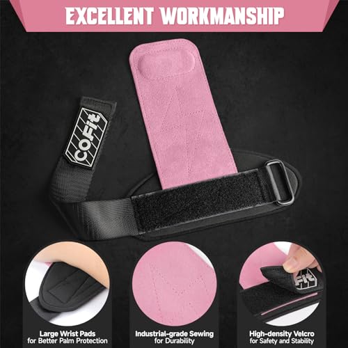 COFIT Wrist Straps for Weightlifting, Workout Wrist Wraps with Dual-Layer Oxford Leather, Enhanced Grip for Optimal Hand and Wrist Protection for Deadlift and Dumbbel - Standard size Pink - Image 4