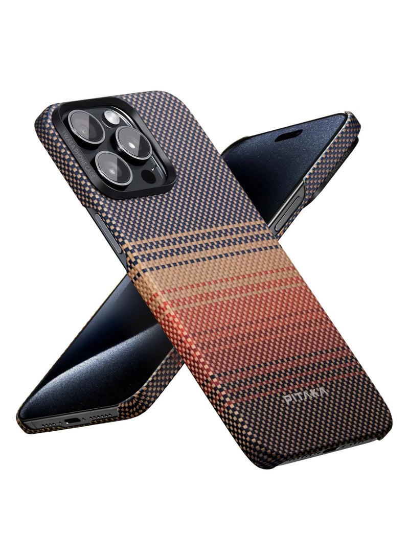 PITAKA - PITAKA Case for iPhone 15 Pro Compatible with MagSafe, Slim & Light iPhone 15 Pro Case 6.1-inch with a Case-Less Touch Feeling, 1500D Aramid Fiber Made MagEZ Case 5 - Sunset - Image 1