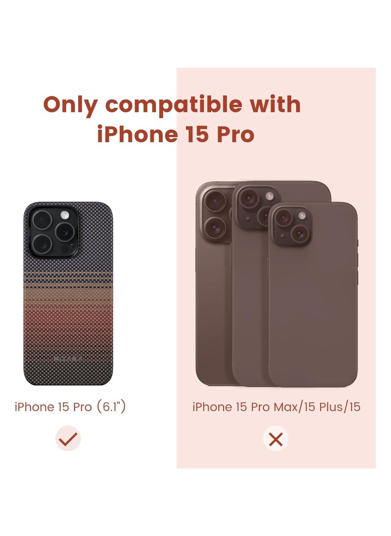 PITAKA - PITAKA Case for iPhone 15 Pro Compatible with MagSafe, Slim & Light iPhone 15 Pro Case 6.1-inch with a Case-Less Touch Feeling, 1500D Aramid Fiber Made MagEZ Case 5 - Sunset - Image 1
