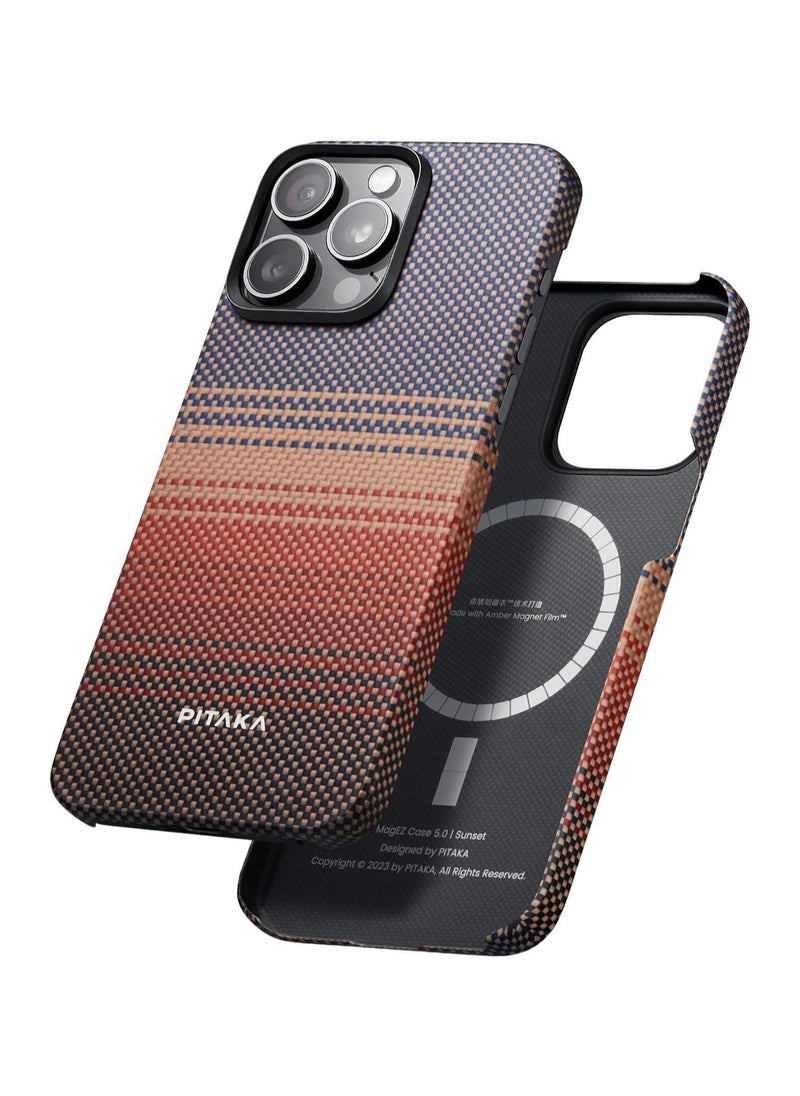 PITAKA - PITAKA Case for iPhone 15 Pro Compatible with MagSafe, Slim & Light iPhone 15 Pro Case 6.1-inch with a Case-Less Touch Feeling, 1500D Aramid Fiber Made MagEZ Case 5 - Sunset - Image 1