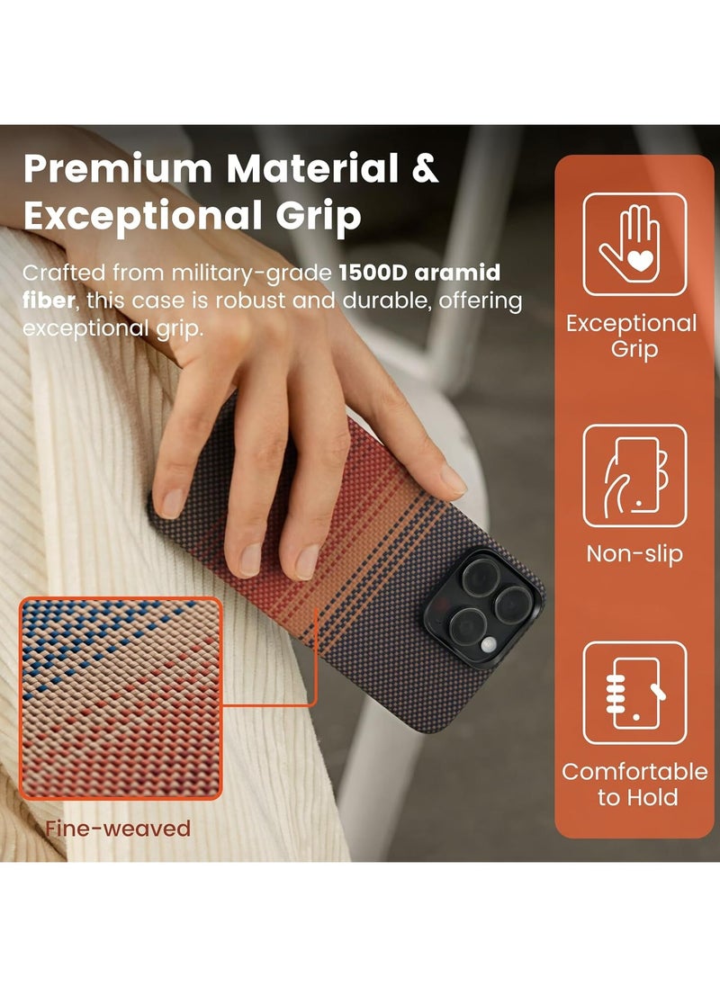 PITAKA - PITAKA Case for iPhone 15 Pro Compatible with MagSafe, Slim & Light iPhone 15 Pro Case 6.1-inch with a Case-Less Touch Feeling, 1500D Aramid Fiber Made MagEZ Case 5 - Sunset - Image 1