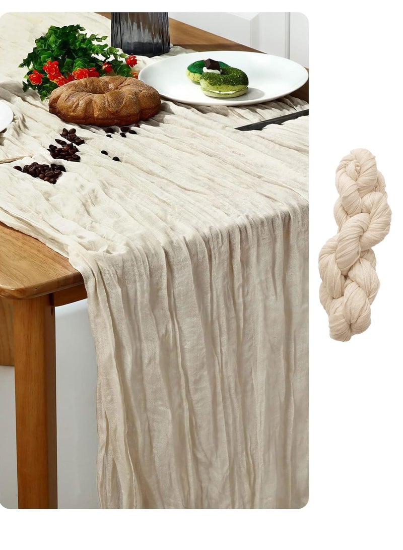 أم جي زي مفرش طاولة من القماش القطني، 90 × 300 سم، مفرش طاولة من الشاش البوهيمي، ديكور زفاف، ديكورات زفاف ريفية، قطع مركزية للطاولة عتيقة لحفلات استقبال الزفاف، حفلات الزفاف، ديكورات حفلات أعياد الميلاد، لون بيج - Image 1