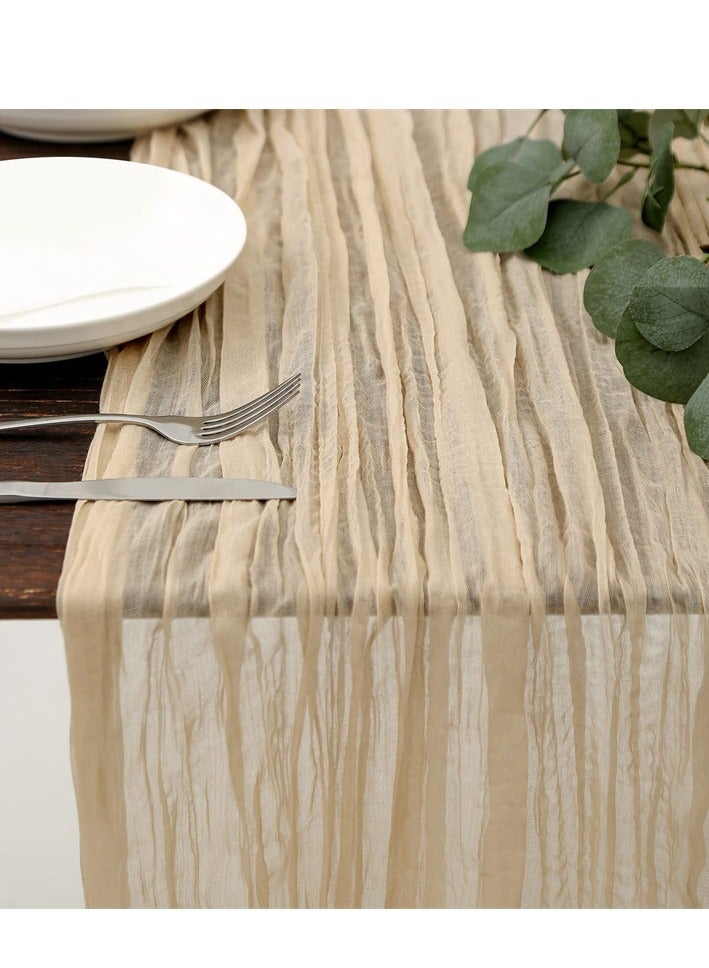 أم جي زي مفرش طاولة من القماش القطني، 90 × 300 سم، مفرش طاولة من الشاش البوهيمي، ديكور زفاف، ديكورات زفاف ريفية، قطع مركزية للطاولة عتيقة لحفلات استقبال الزفاف، حفلات الزفاف، ديكورات حفلات أعياد الميلاد، لون بيج - Image 2