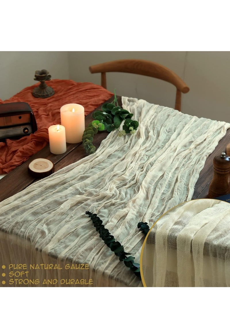 أم جي زي مفرش طاولة من القماش القطني، 90 × 300 سم، مفرش طاولة من الشاش البوهيمي، ديكور زفاف، ديكورات زفاف ريفية، قطع مركزية للطاولة عتيقة لحفلات استقبال الزفاف، حفلات الزفاف، ديكورات حفلات أعياد الميلاد، لون بيج - Image 4