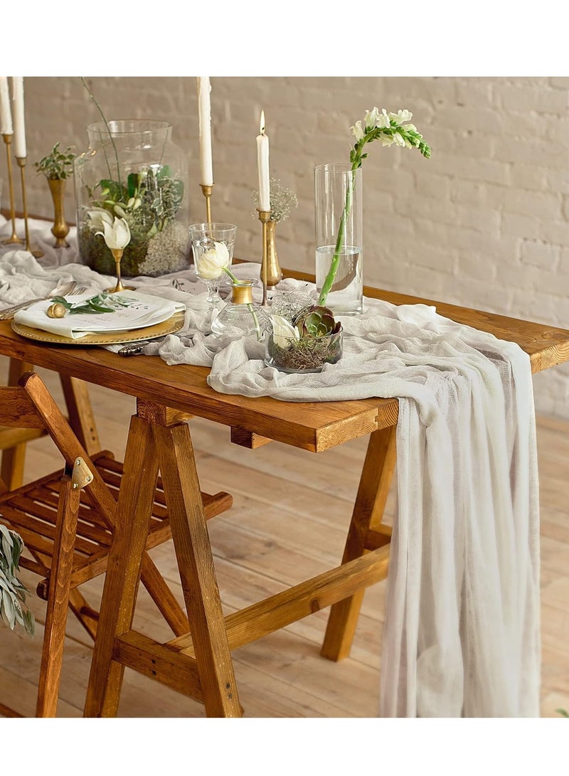 أم جي زي مفرش طاولة من القماش القطني، 90 × 300 سم، مفرش طاولة من الشاش البوهيمي، ديكور زفاف، ديكورات زفاف ريفية، قطع مركزية للطاولة عتيقة لحفلات استقبال الزفاف، حفلات الزفاف، ديكورات حفلات أعياد الميلاد، لون بيج - Image 5