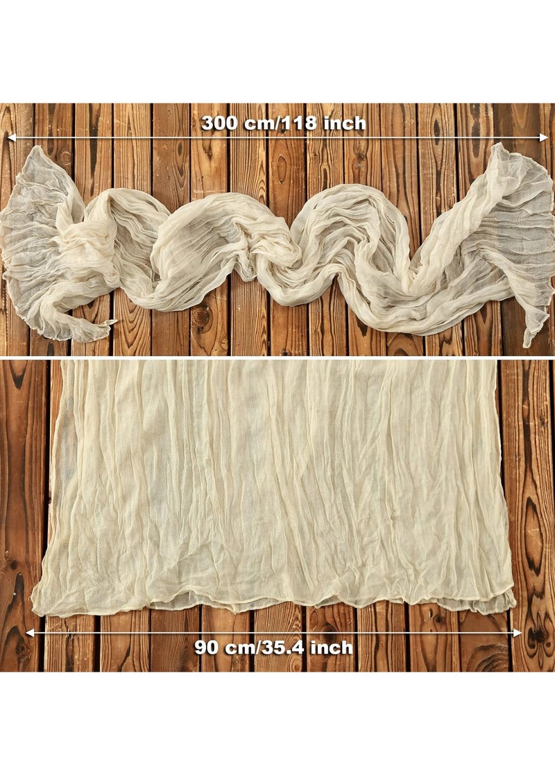 أم جي زي مفرش طاولة من القماش القطني، 90 × 300 سم، مفرش طاولة من الشاش البوهيمي، ديكور زفاف، ديكورات زفاف ريفية، قطع مركزية للطاولة عتيقة لحفلات استقبال الزفاف، حفلات الزفاف، ديكورات حفلات أعياد الميلاد، لون بيج - Image 3