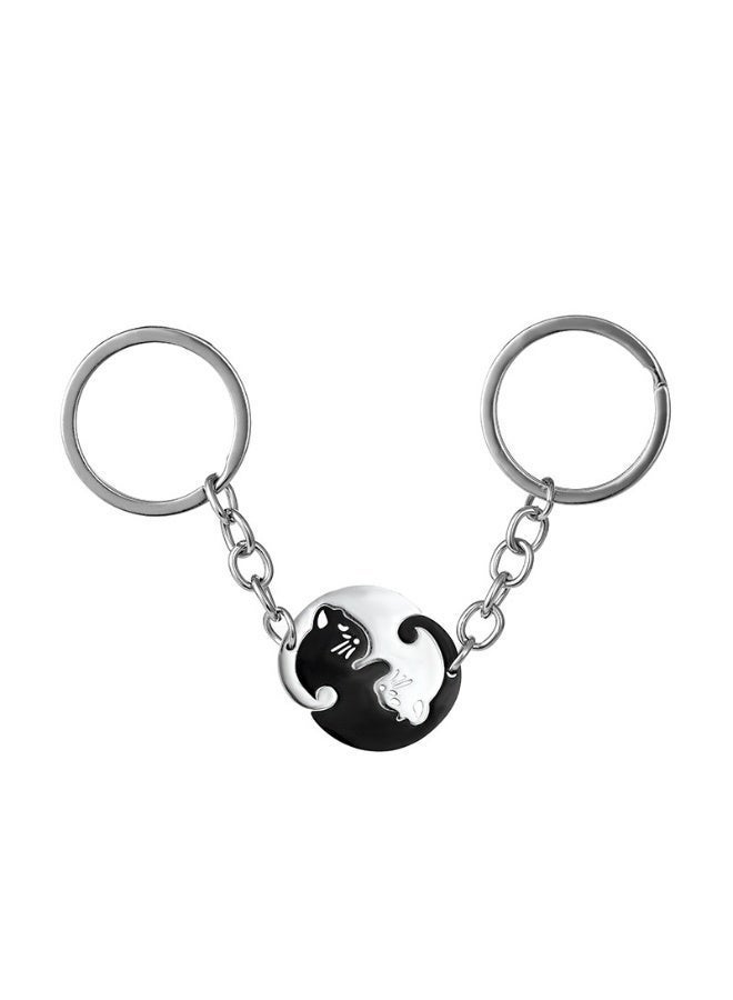 2pcs Black and White Matching Puzzle Cat Couples Keychain