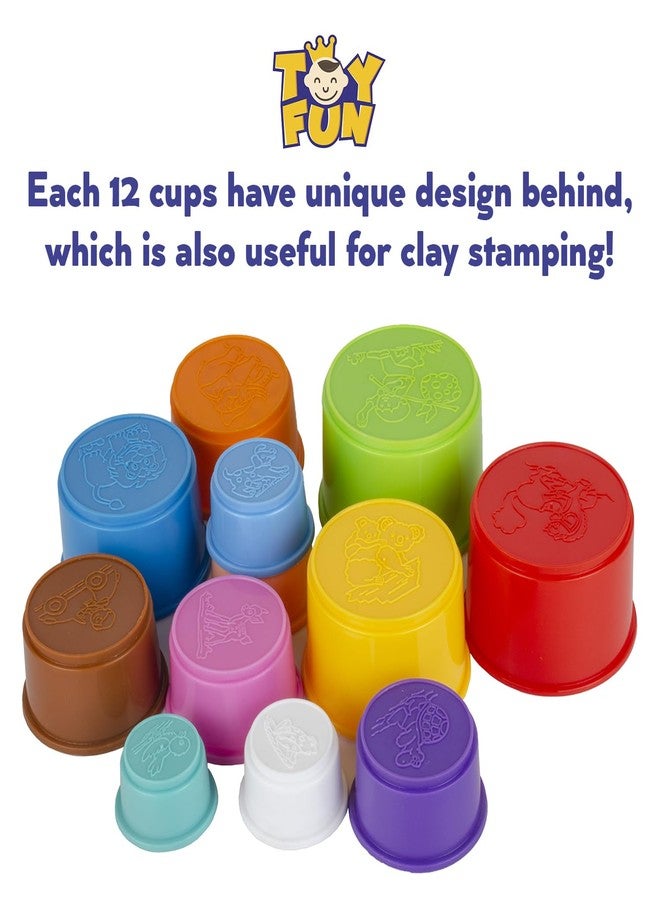 TOY FUN Plastic Build Up Beakers Stacking and Nesting Toy for Kids, Multicolour - 12 Pieces - Image 4