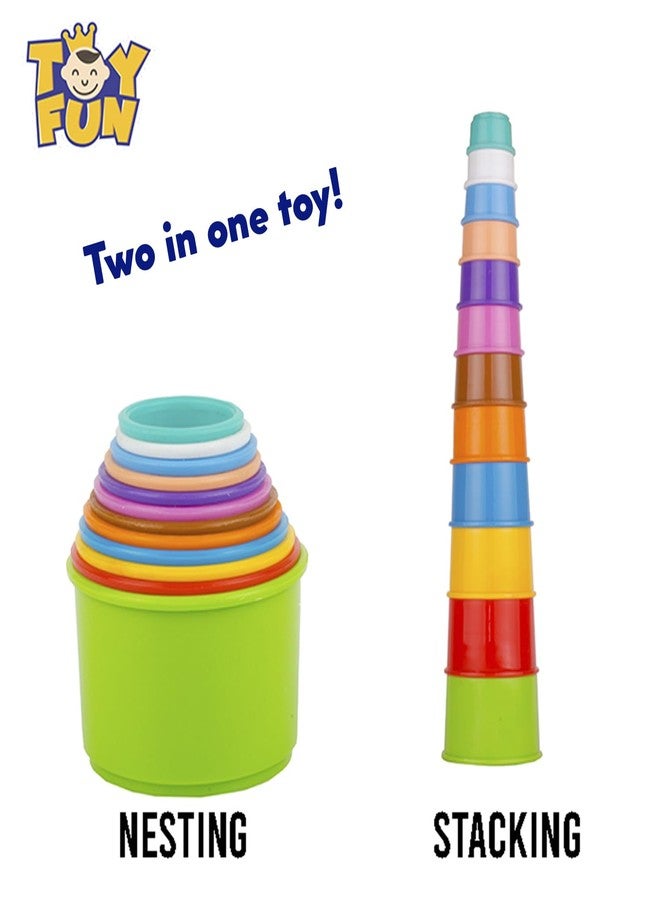 TOY FUN Plastic Build Up Beakers Stacking and Nesting Toy for Kids, Multicolour - 12 Pieces - Image 2