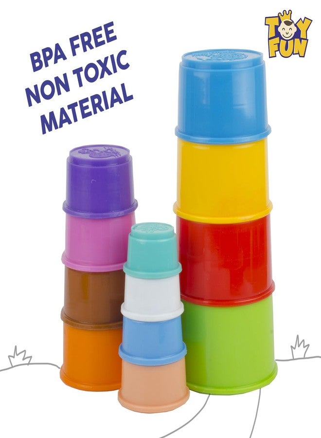 TOY FUN Plastic Build Up Beakers Stacking and Nesting Toy for Kids, Multicolour - 12 Pieces - Image 3