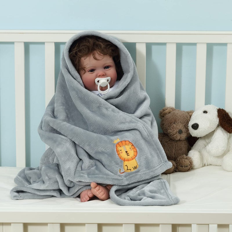 CREVENT 30''X40'' Small Fluffy Warm Toddler Baby Blanket for Boy Infant Toddler Crib Cot Stroller - Grey Lion - Image 3