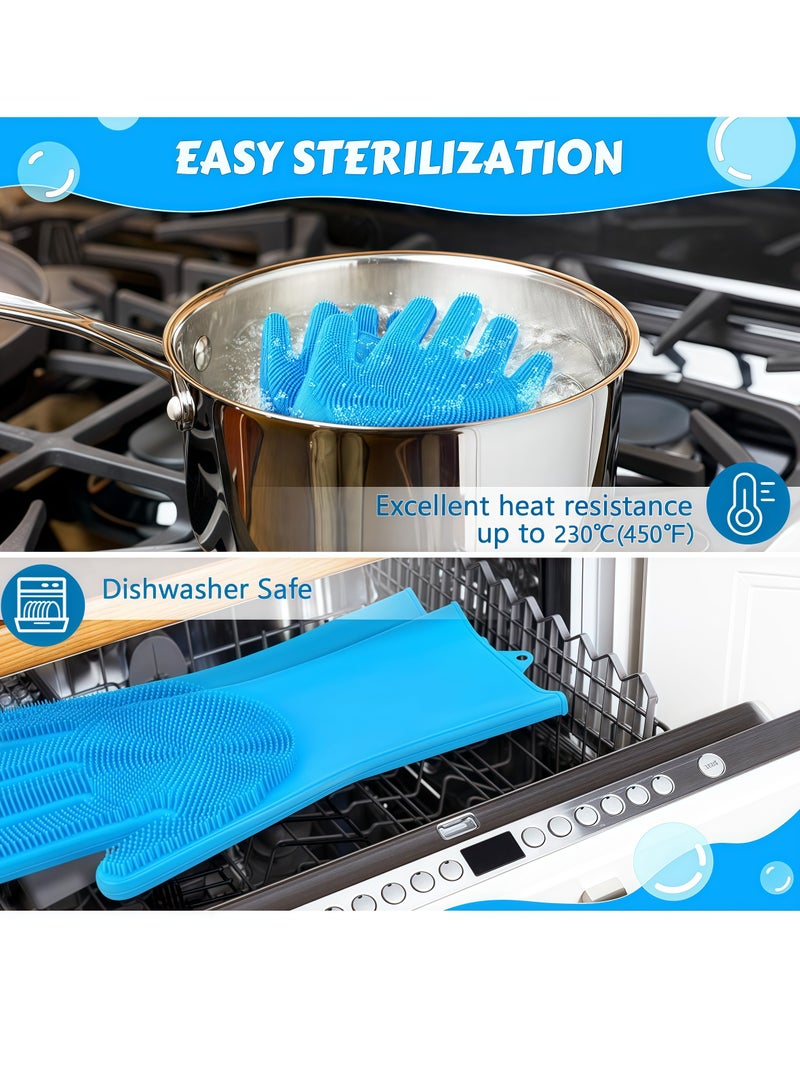Beauenty 2 Pairs of Magic Silicone Gloves with Scrubber Brush, Silicone Cleaning Gloves, Silicone Gloves for Kitchen Dishwashing and Pet Grooming, Great for Dishwashing, Car Washing, Bathroom (Pink and Blue) - Image 5