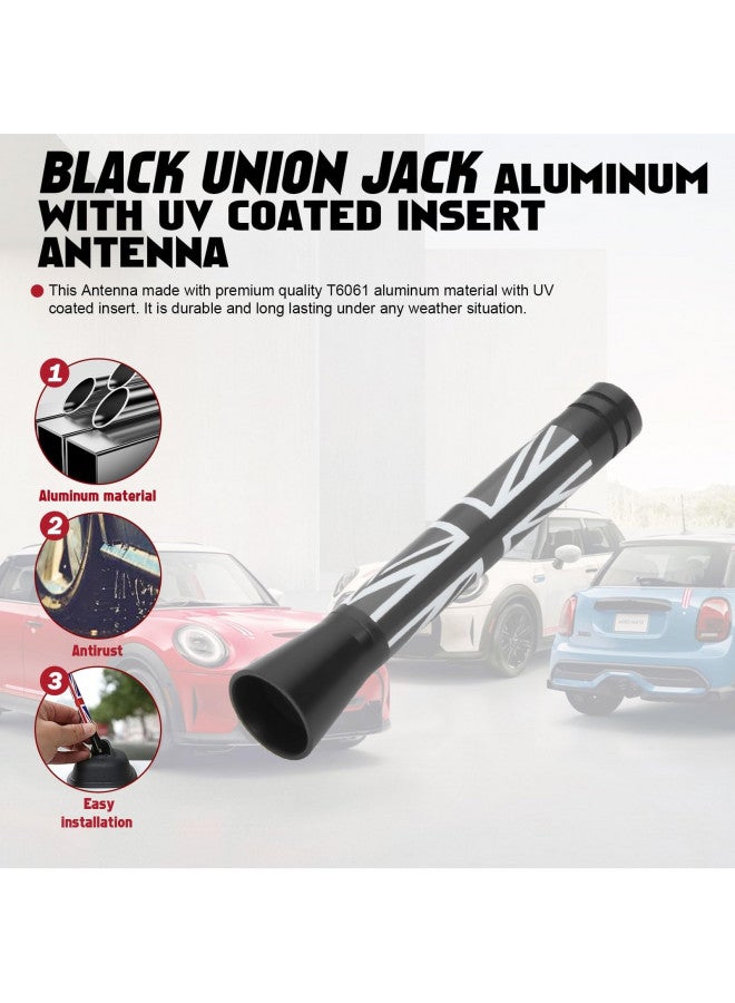 x xotic tech Xotic Tech Car Short Antenna Union Jack Flag Theme Compatible with Mini Cooper All Models 3"(Black/Grey) - Image 1