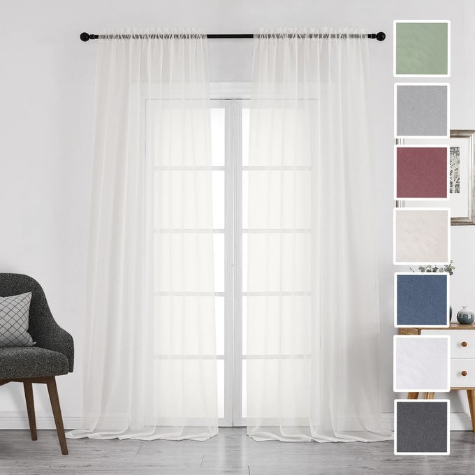 IVORY SHEER CURTAINS 108 INCH LONG 2 PANELS SET LIGHT FILTERING LONG WINDOW TREATMENT DRAPES FOR LIVING ROOM BEDROOM CANOPY EACH 42WX108L INCHES 9 FEET L SET OF 2 IVORY