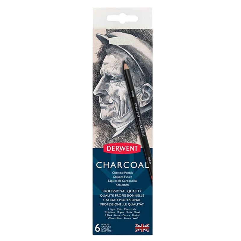 Derwent Charcoal Pencils Tin with Sharpener (Set of 6) - Image 2