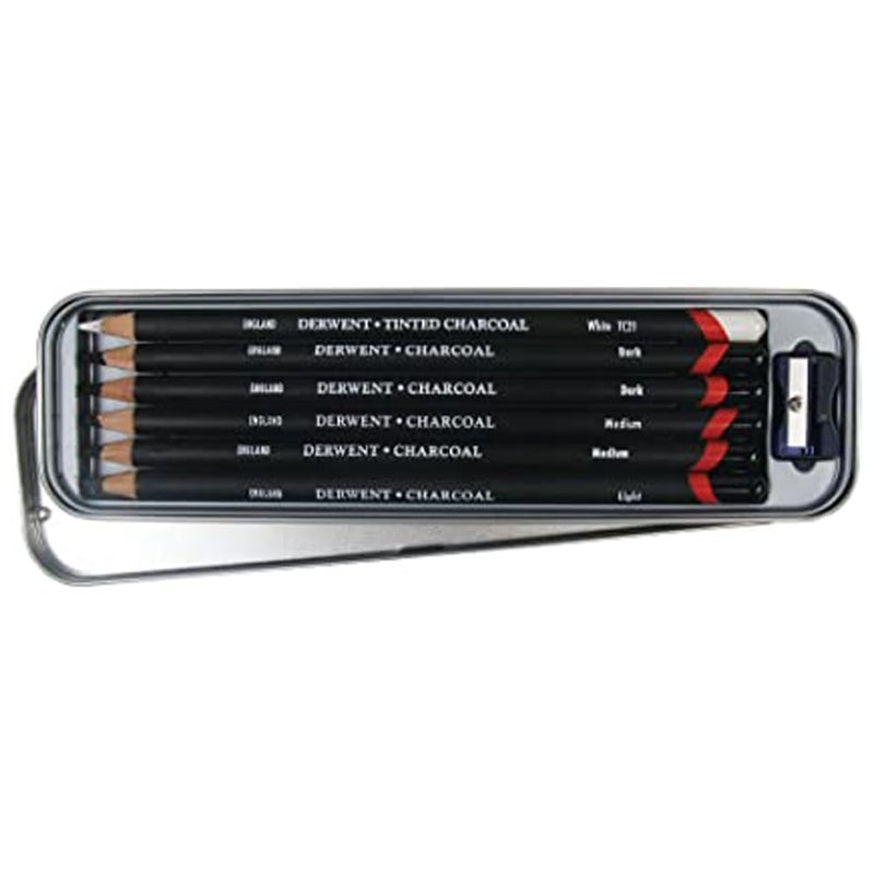 Derwent Charcoal Pencils Tin with Sharpener (Set of 6) - Image 4