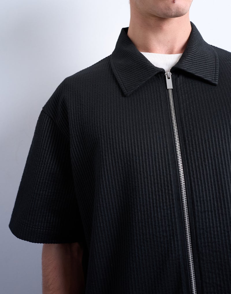 TOPMAN Oversized Seersucker Zip Shirt - Image 4